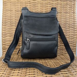 Jack Georges Voyager Black Pebbled Leather Crossbody Shoulder Bag